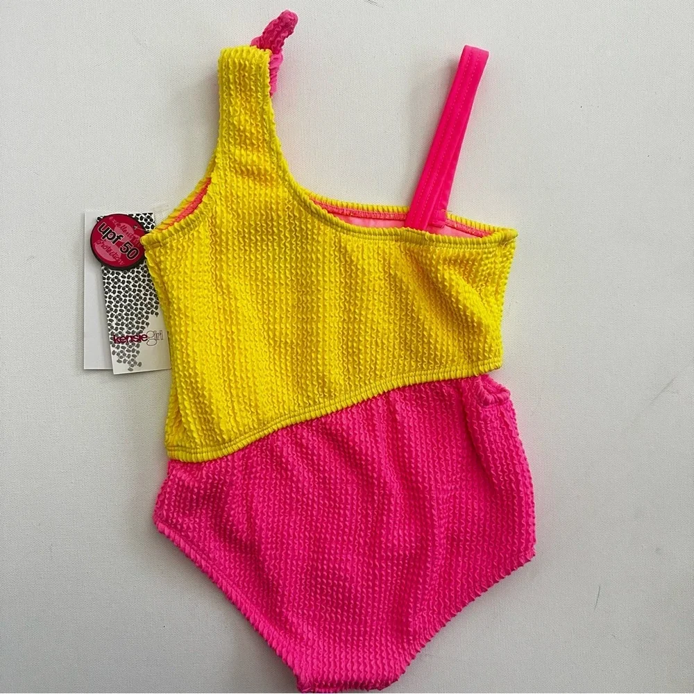 Kensie Girl Pink and Yellow One piece Swimsuit Size 4